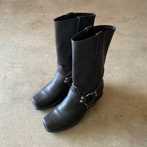 Vintage Double Harness/Western Motorcycle Pull Up Black Leather Boots 7.5 Womens